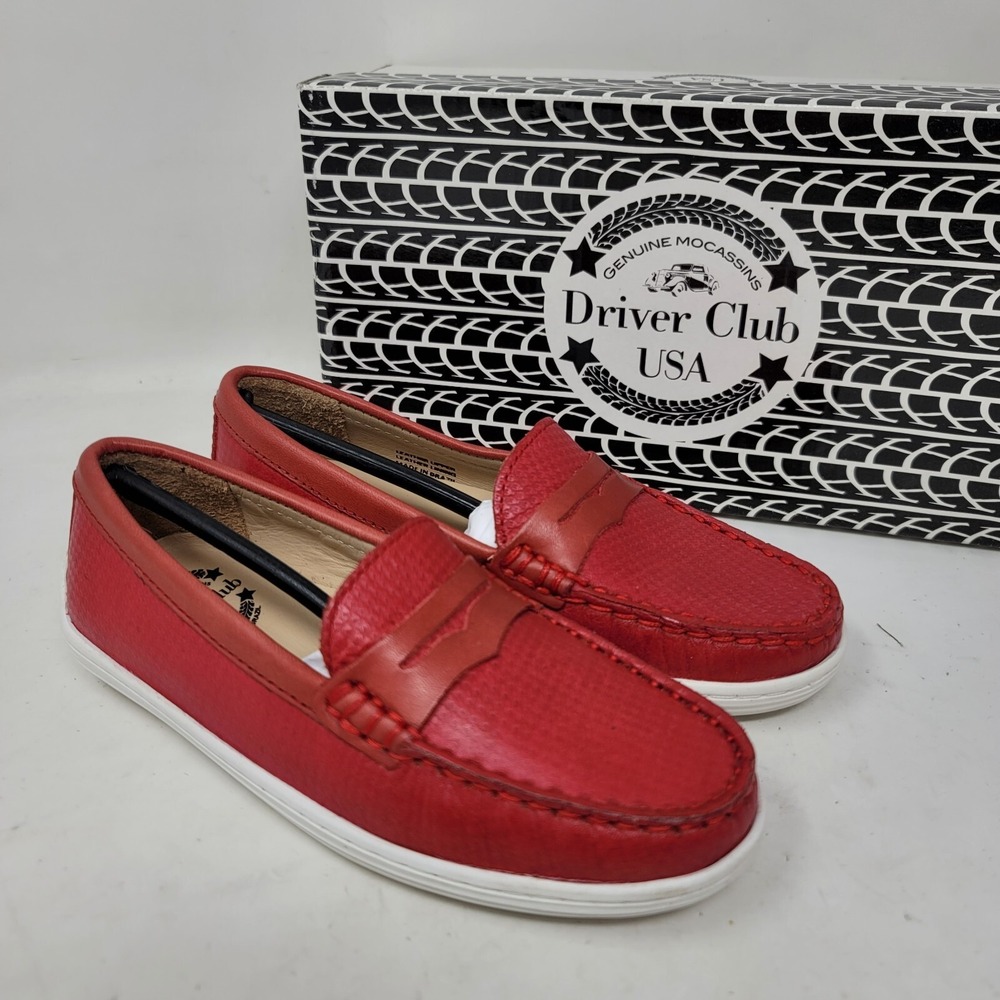 Driver Club USA Girls Loafers Sz 11.5 Naples 2 Leather Red Napa